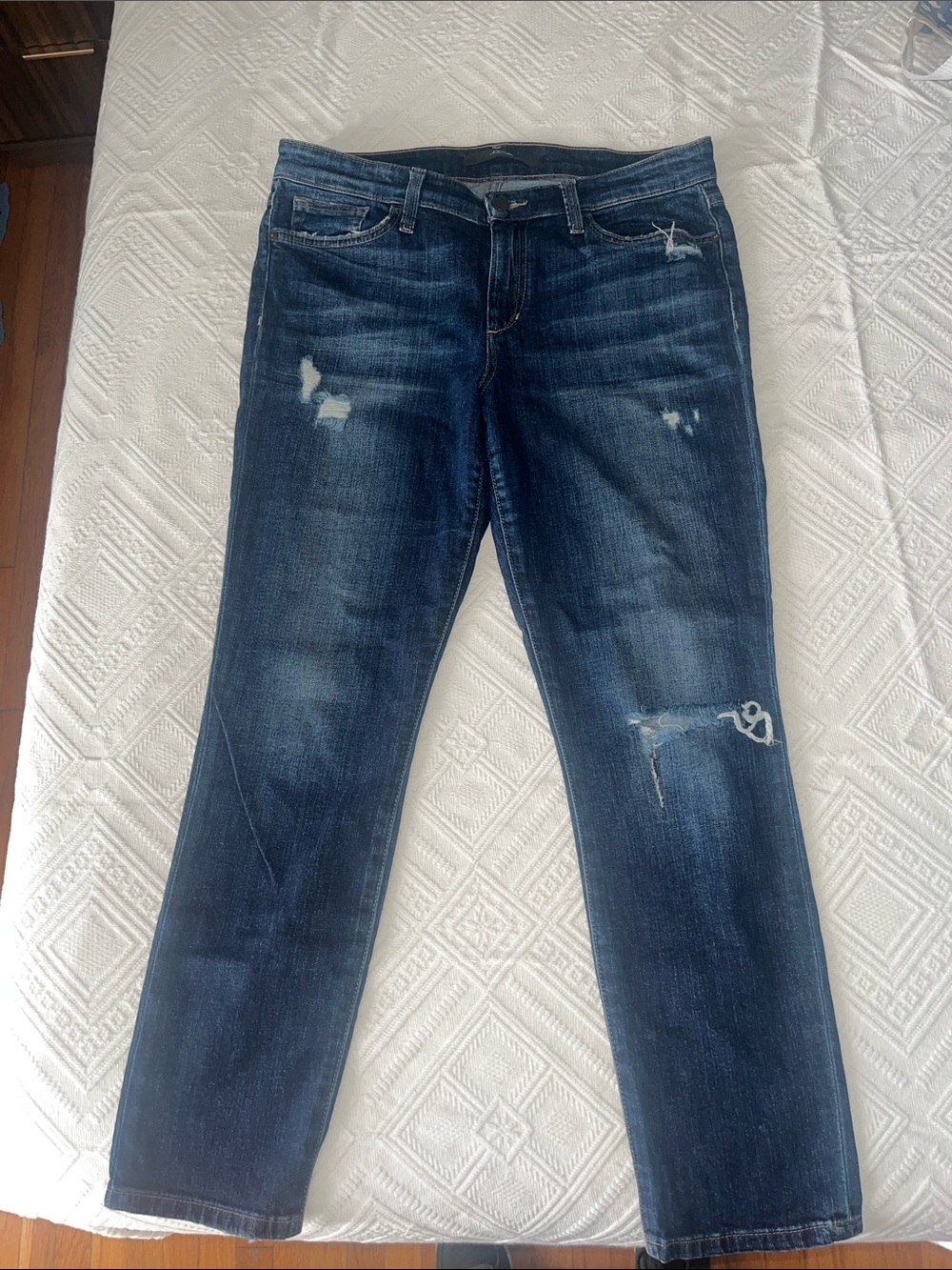 Joe's Jeans Straight Leg Dark Indigo Distressed Jeans
